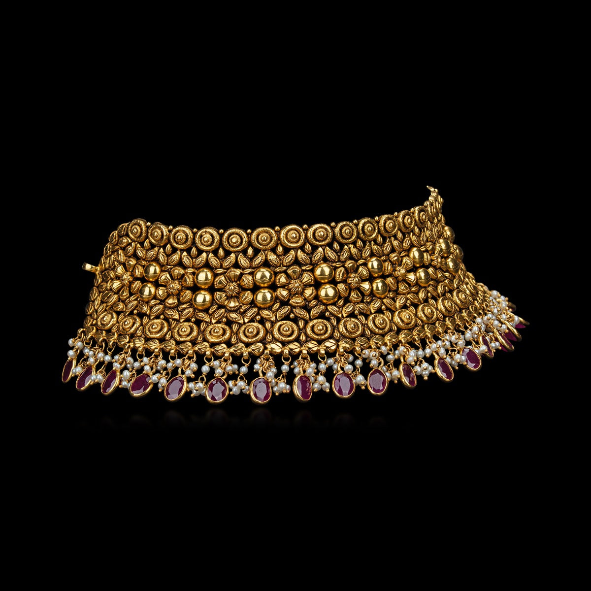 Red Beaded Gold Choker