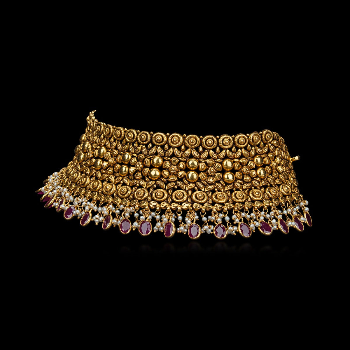 Red Beaded Gold Choker