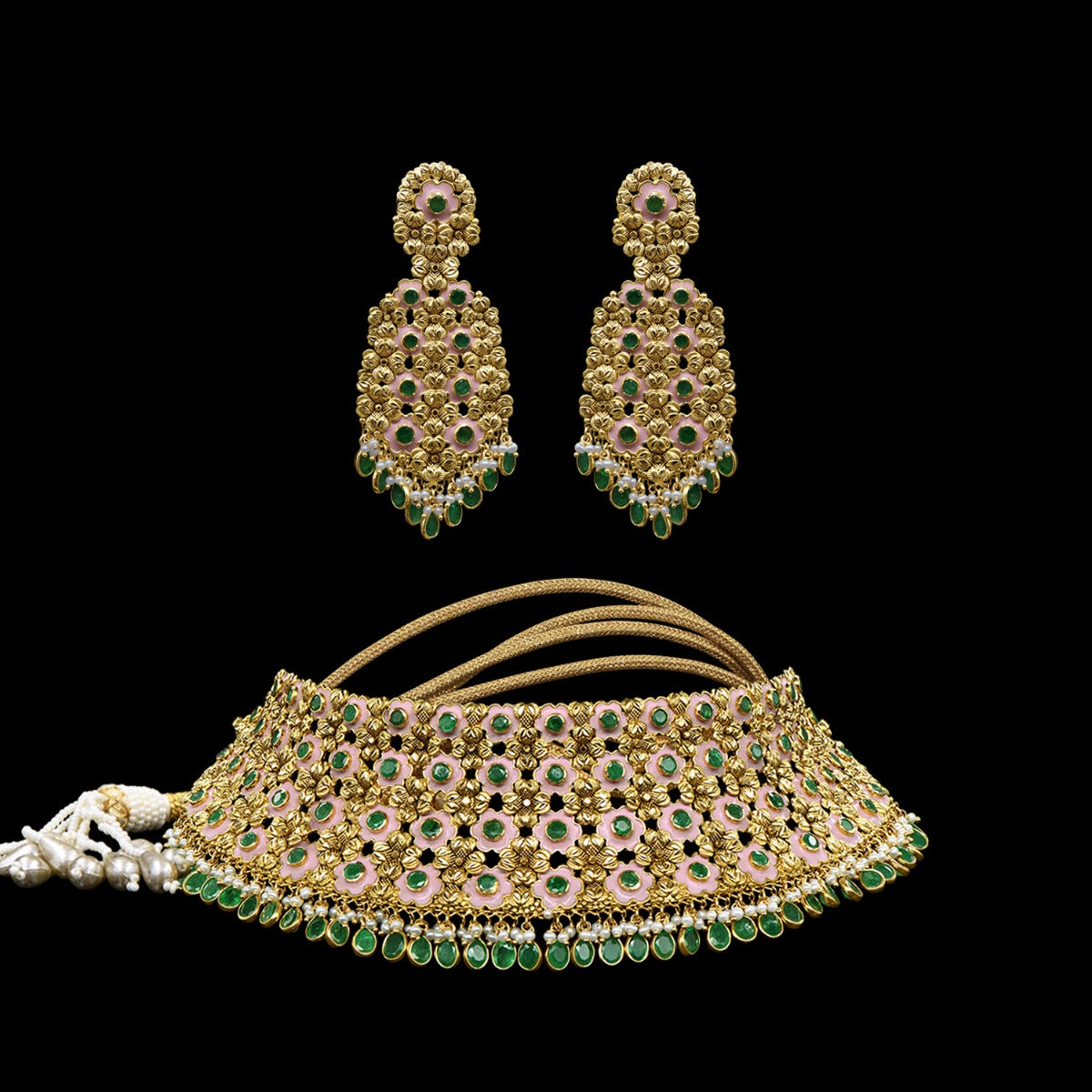 Pink Enamel Gold Choker Set