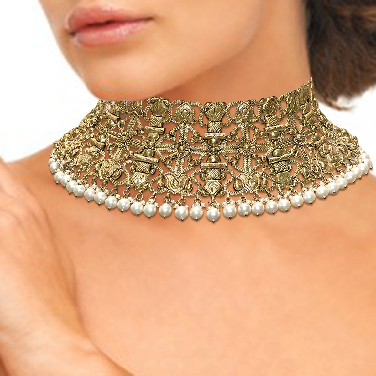 Geometrical Pattern Gold Choker