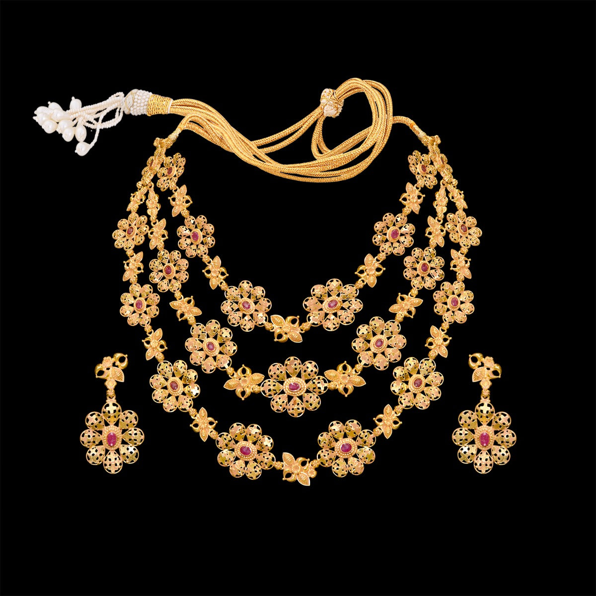 Starry Night Floral Red Gold Necklace Set