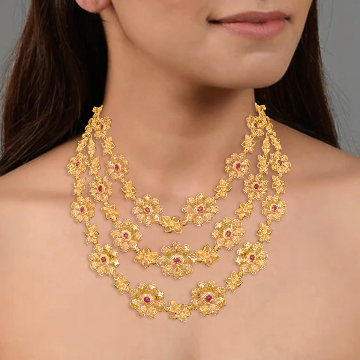 Starry Night Floral Red Gold Necklace Set