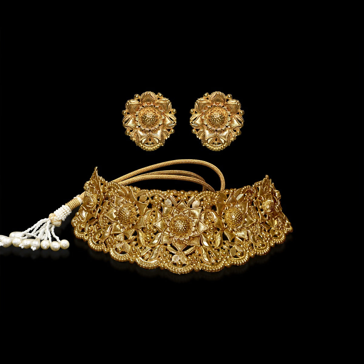 Central Floral Gold Choker Set
