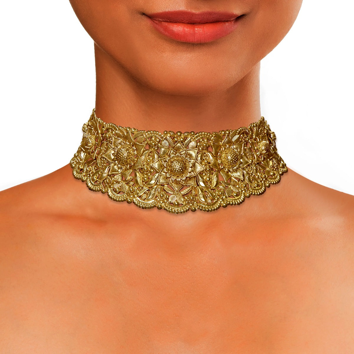 Central Floral Gold Choker Set