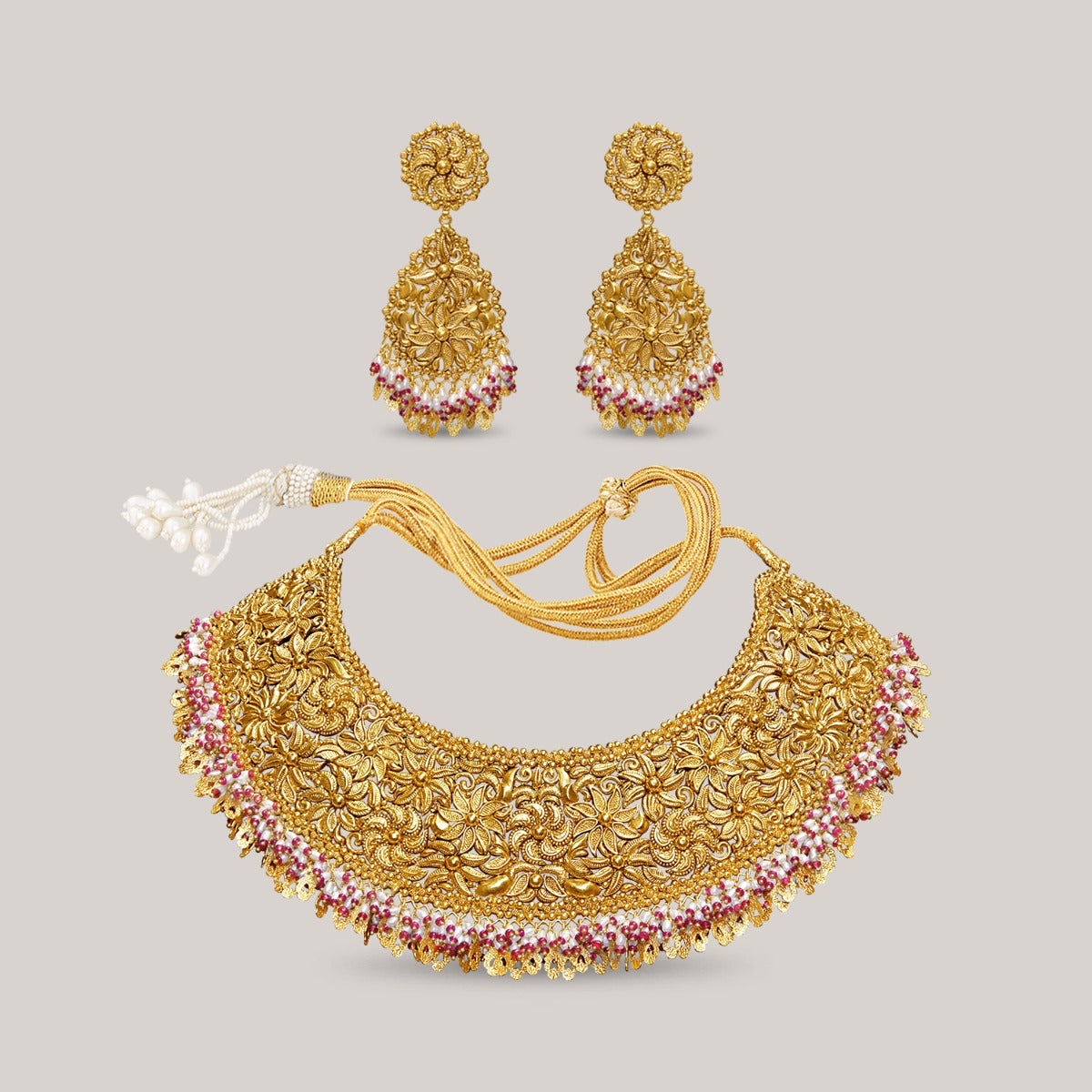Pink Fence Gold Necklace Set