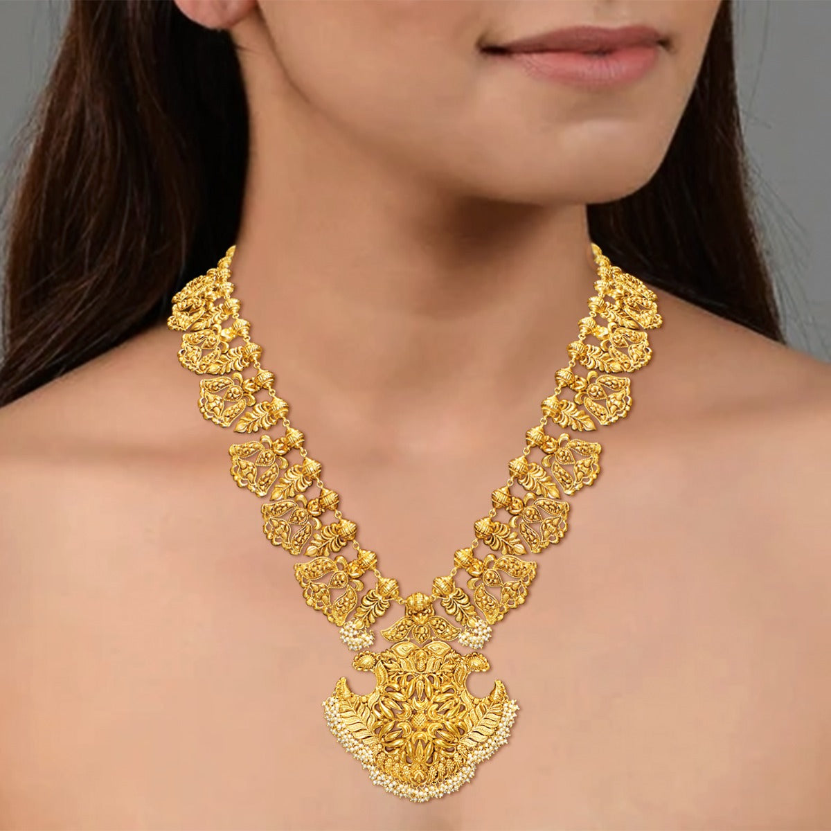 Indian Goddess Long Chunky Gold Necklace