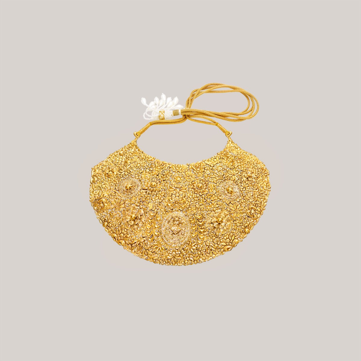 Intricately Etched Broad Gold Necklace