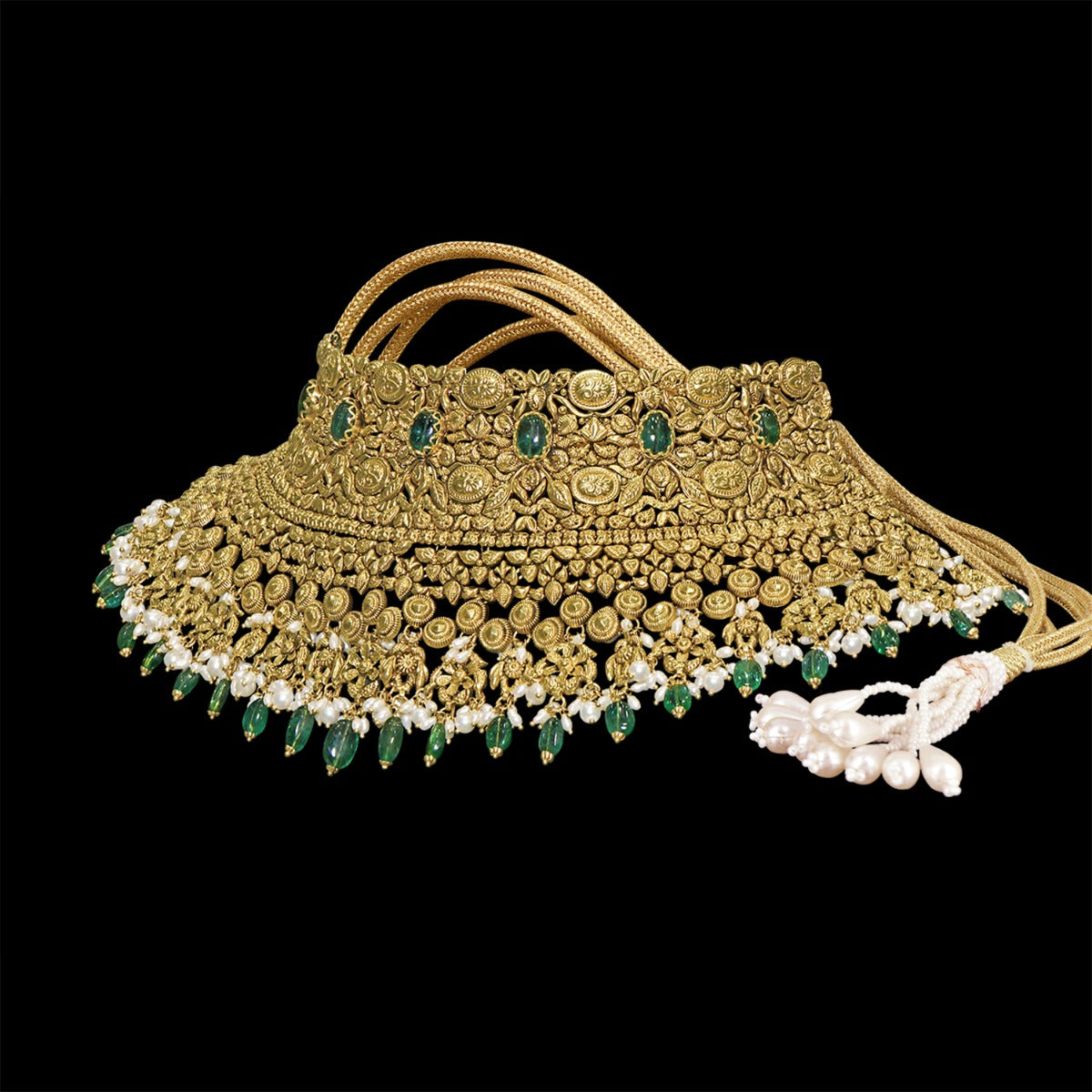 Tiny Green Knitted Gold Choker