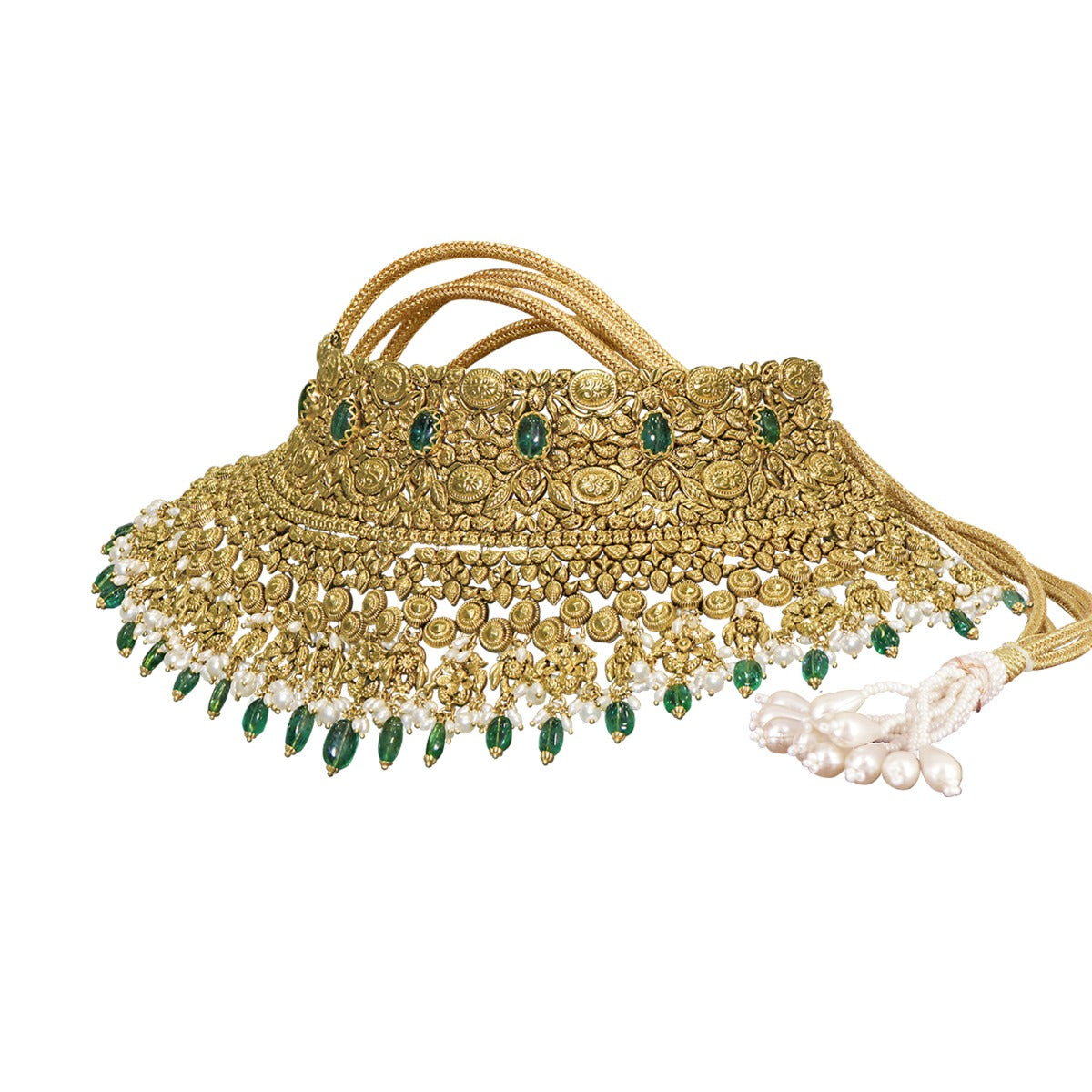 Tiny Green Knitted Gold Choker Set