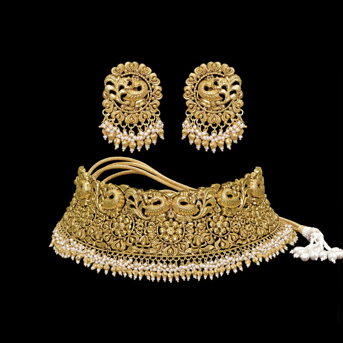 Peacock Fenced Chunky Gold Choker Set