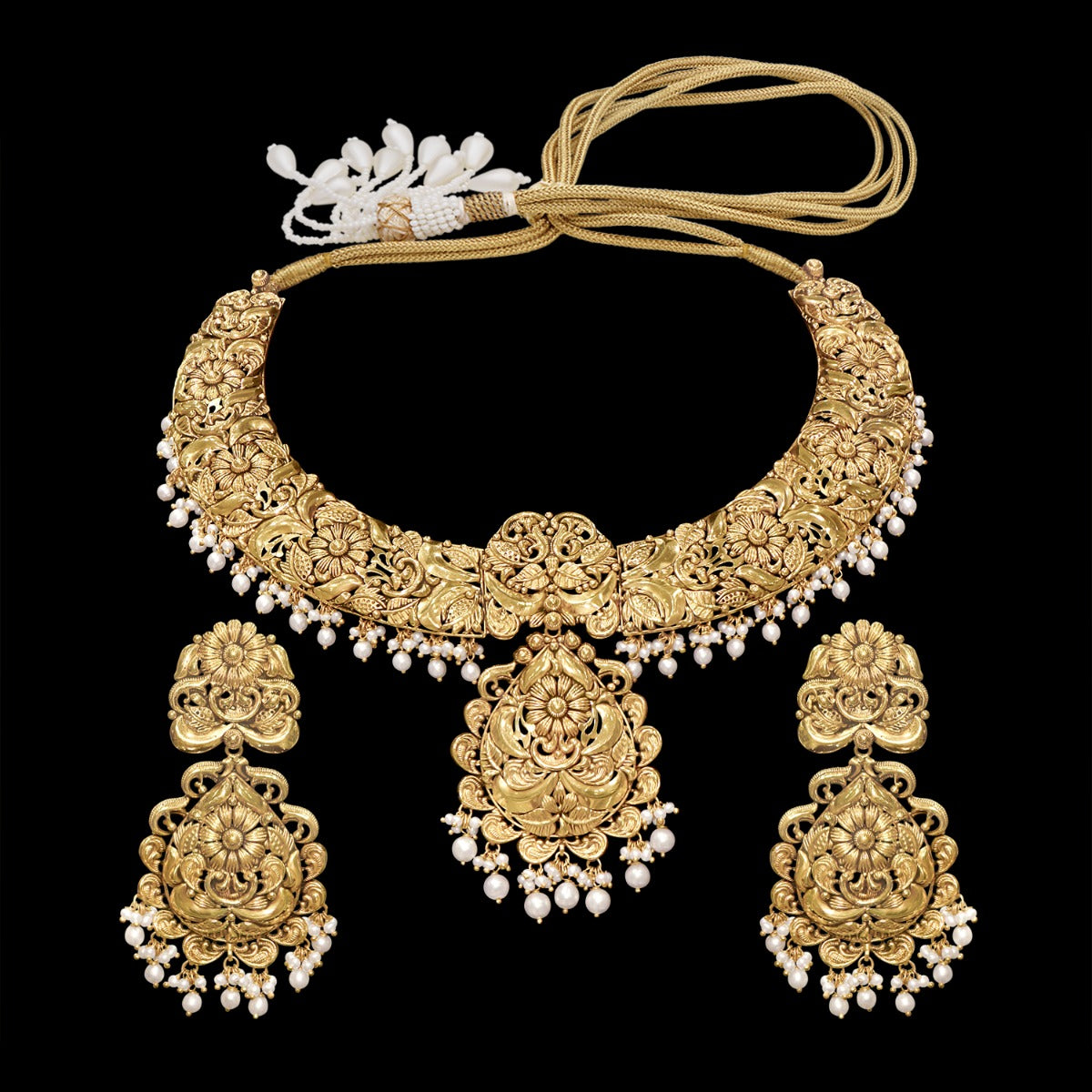 Little Pearls Intricate Gold Necklace Set