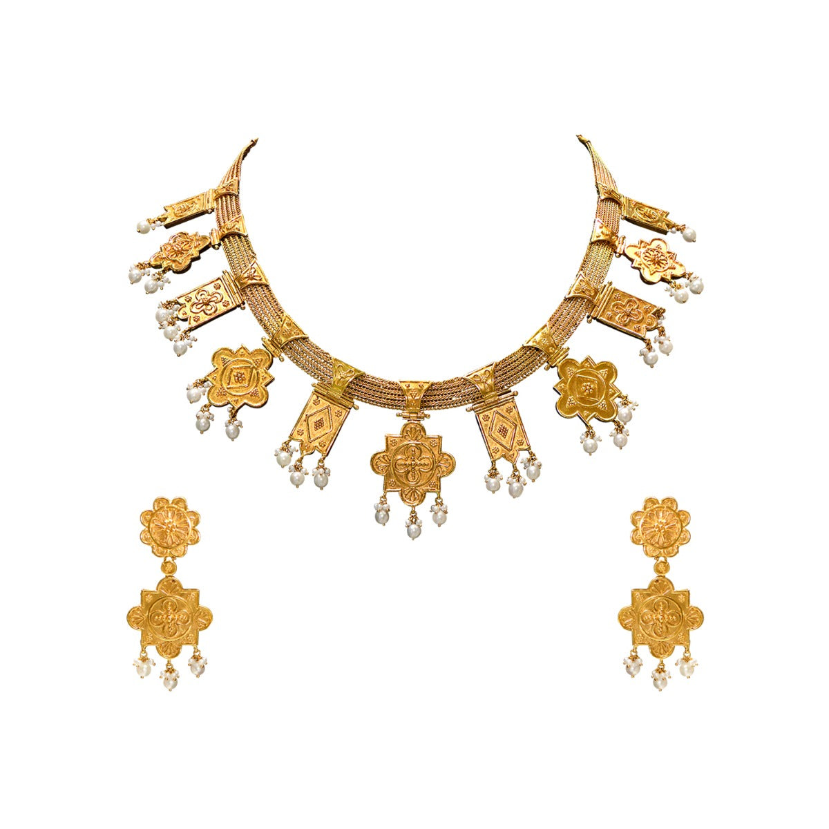 Pretty Floral Gold Necklace Set