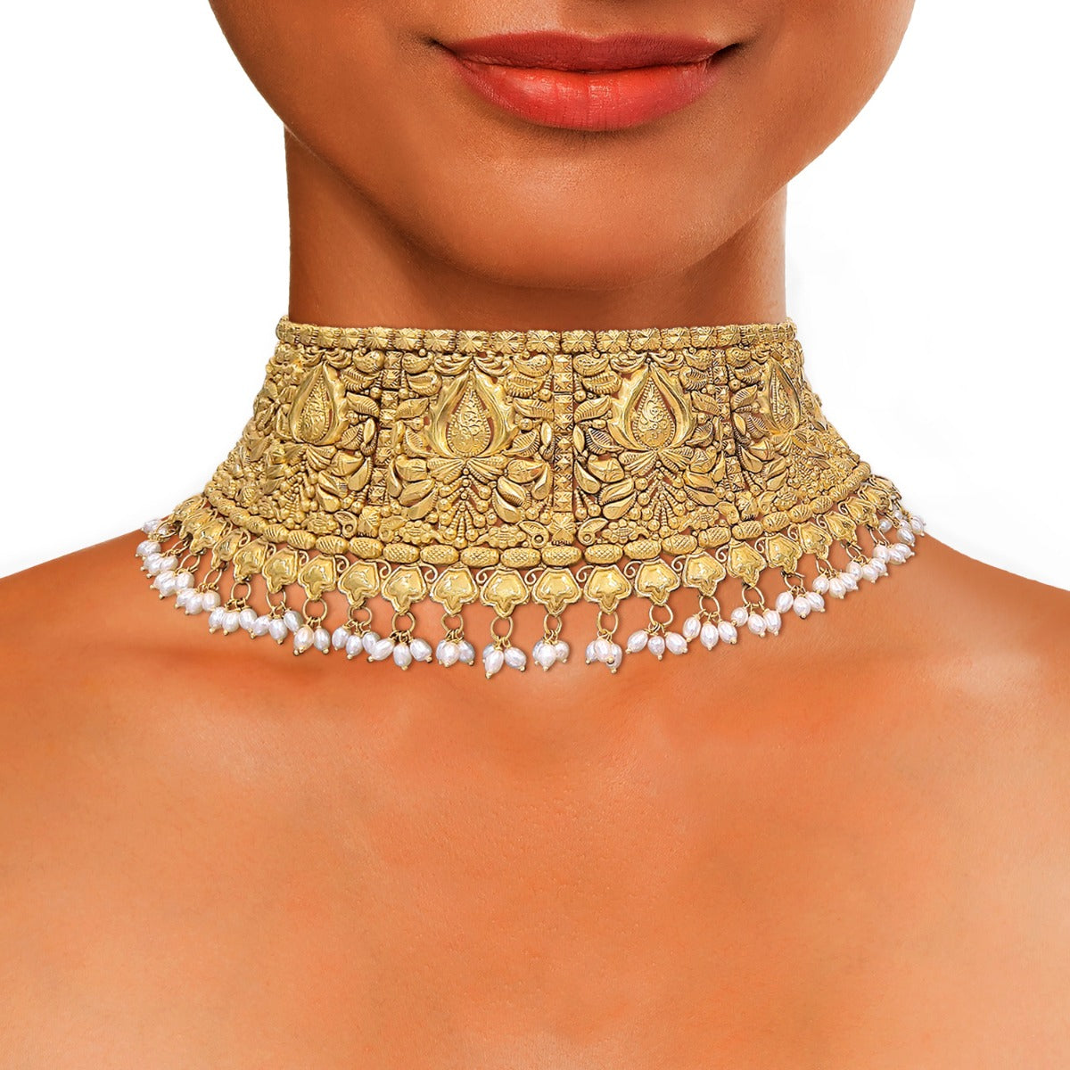 Vanya Ornate Pearls Gold Choker