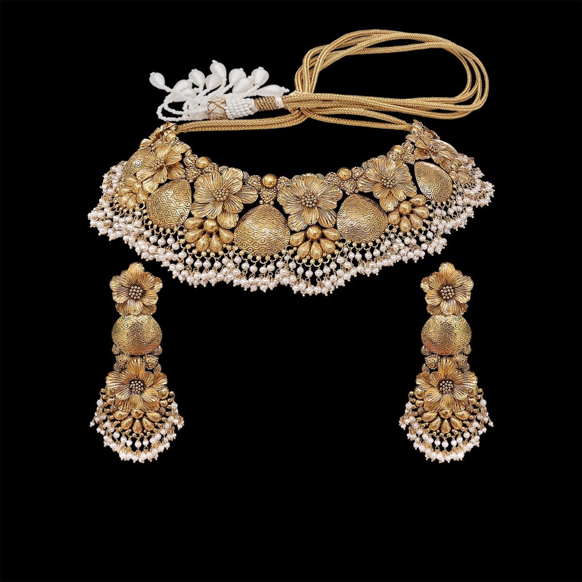 Rose Ruffle Gold Choker Set
