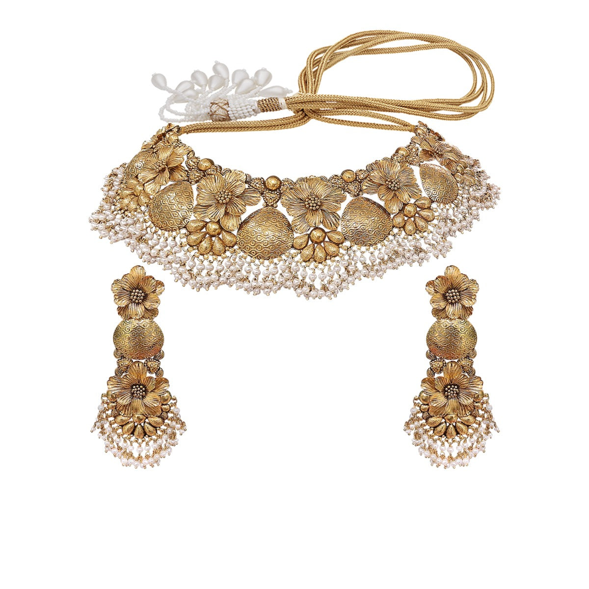 Rose Ruffle Gold Choker Set