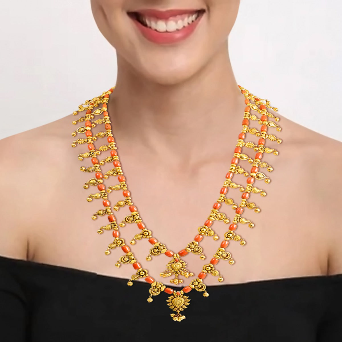 Kaashi Two Tier Strand Gold Necklace