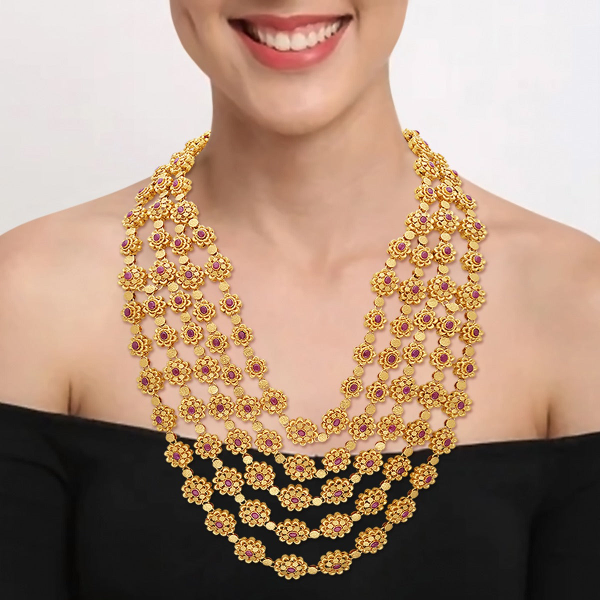 Garden Of Flowers Long Gold Necklace