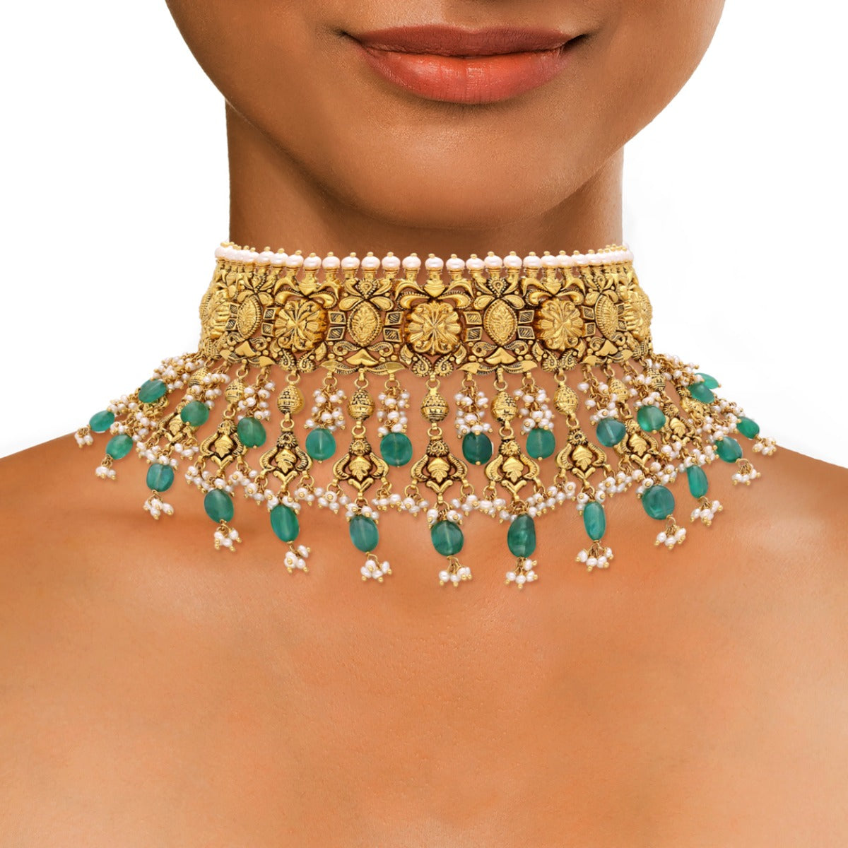 Detailed Bell Carves Gold Choker
