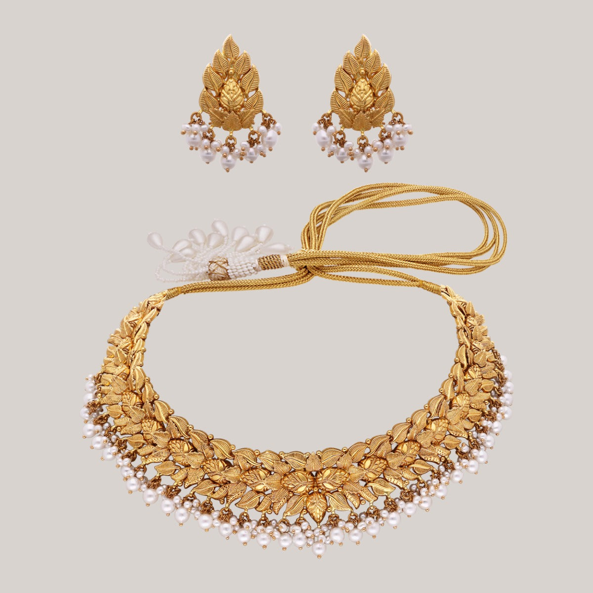 Cascading Leaf Gold Necklace Set