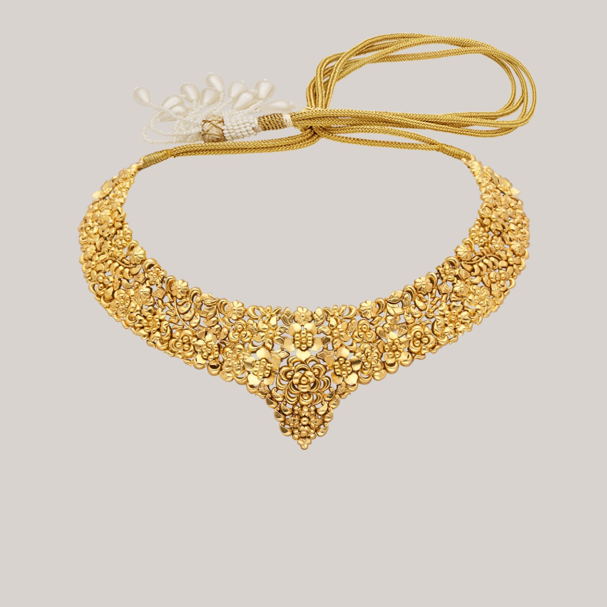 Opulent Floral Cascade Gold Necklace Set