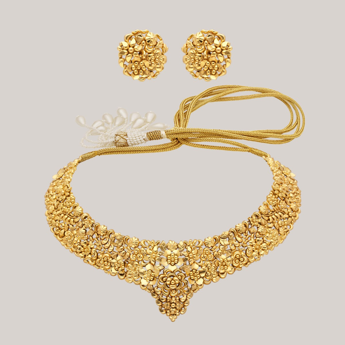 Opulent Floral Cascade Gold Necklace Set
