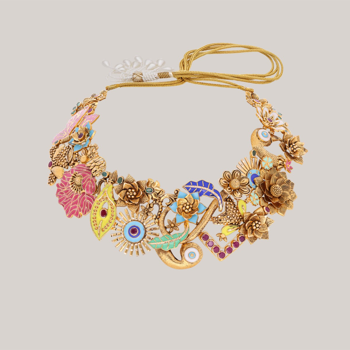 Summer Bloom Meenakari Gold Necklace Set