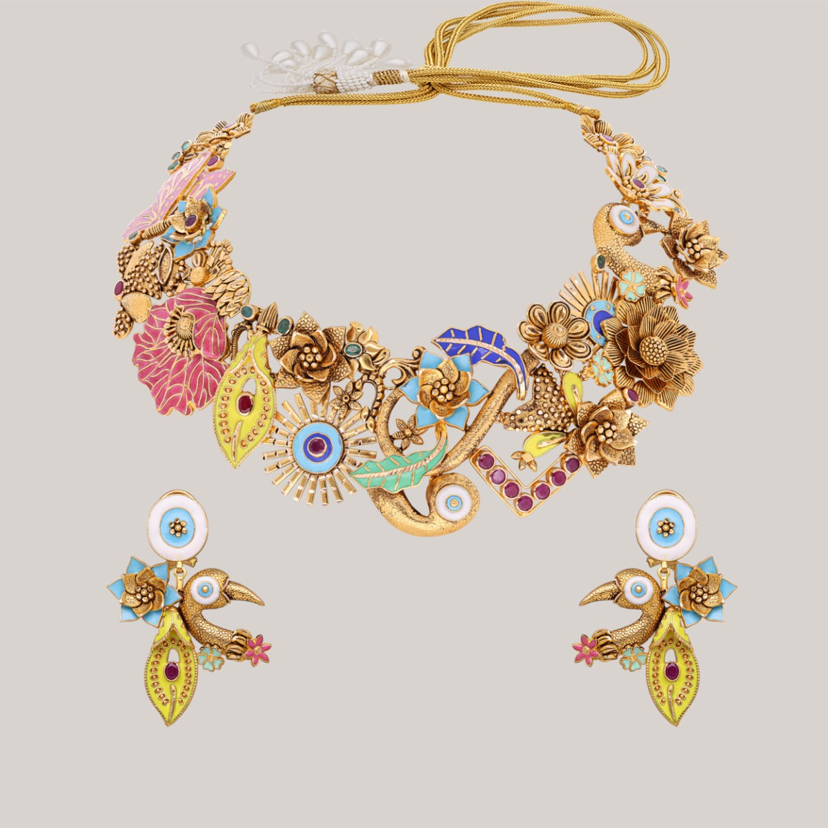 Summer Bloom Meenakari Gold Necklace Set