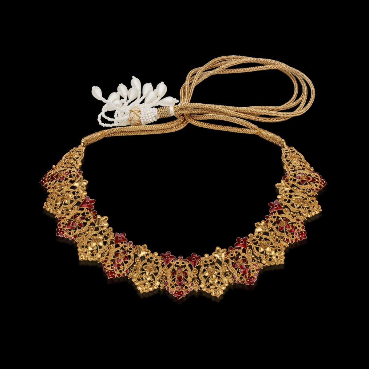 Pink Tazzled Gold Necklace