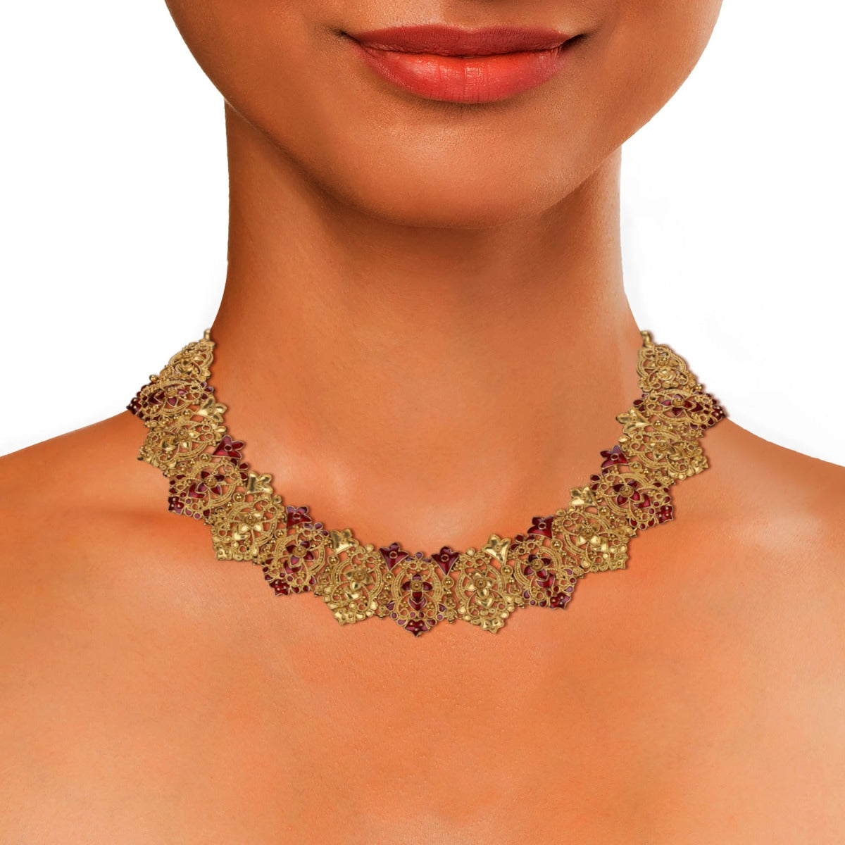 Pink Tazzled Gold Necklace