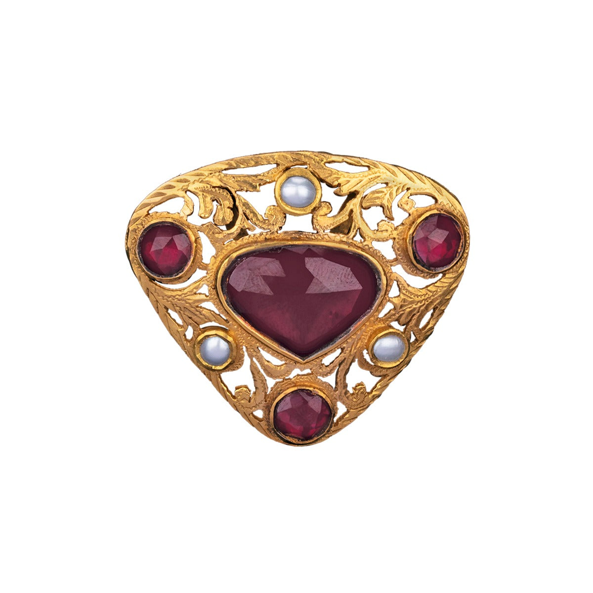 Red Studded Trio Gold Pendant