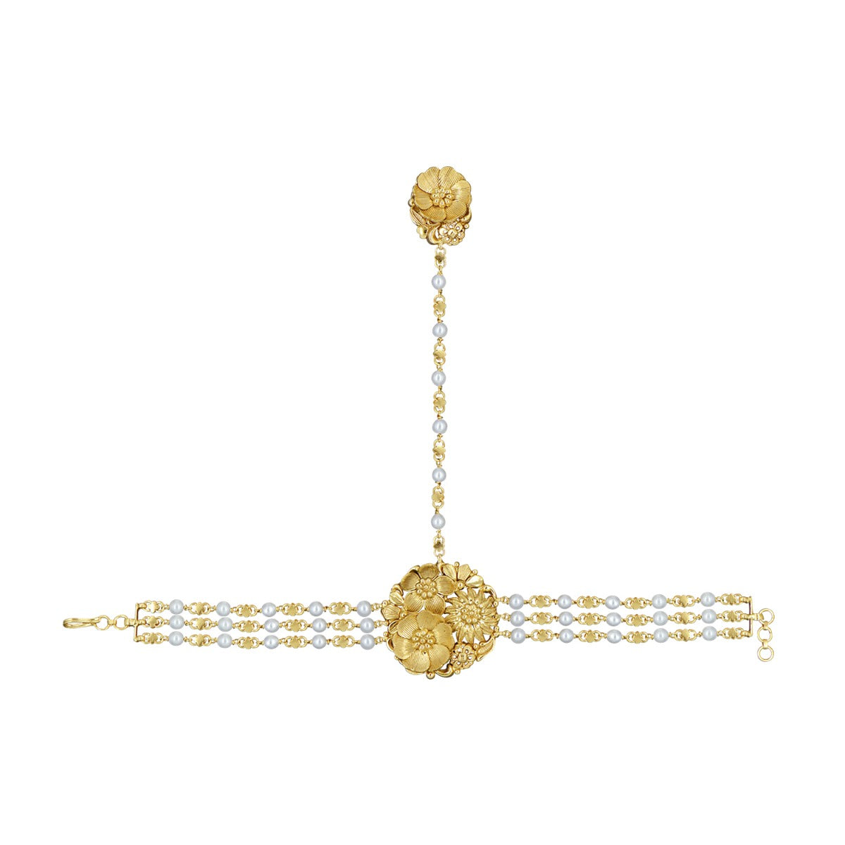 Bunched Floral Gold Haathphool