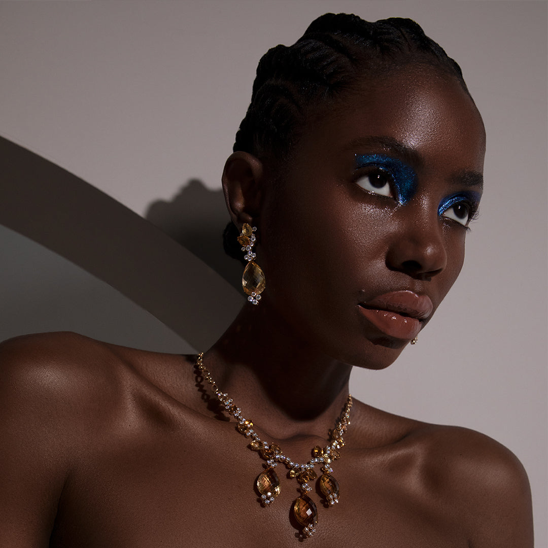 Yellow Chandelier Diamond Necklace Set