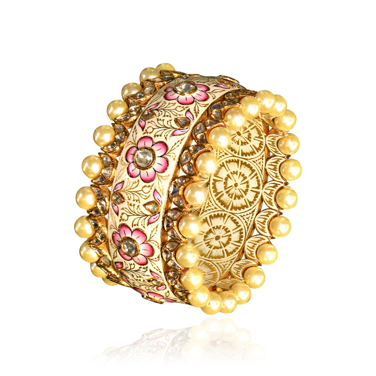 Pearly Blossom Polki Bangle