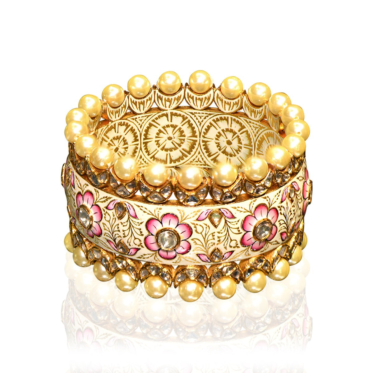 Pearly Blossom Polki Bangle