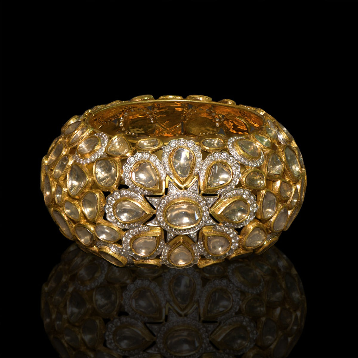 White Snow Mirror Polki Bangle