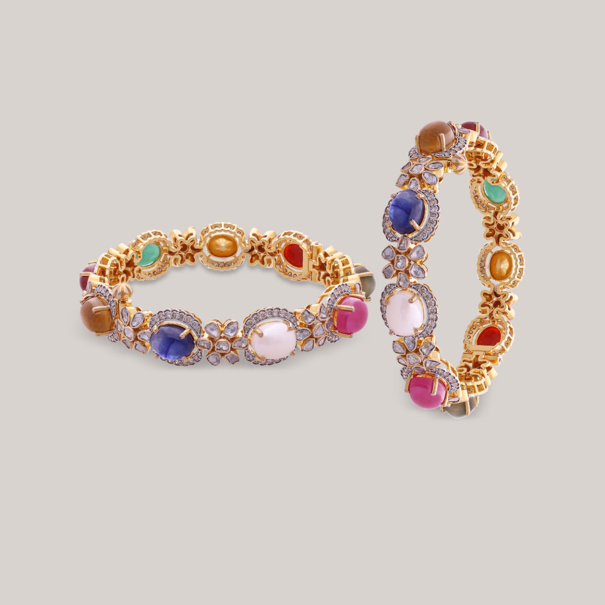 Rainbow Royale Polki Bangle Set