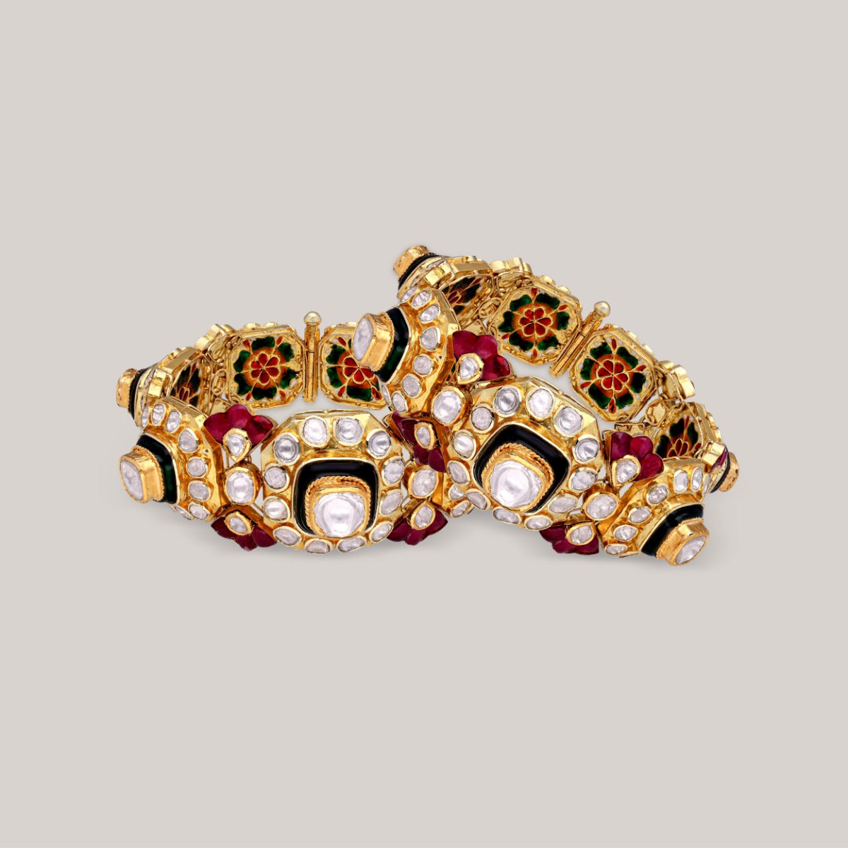 Floral Treasure Polki Bangle Set