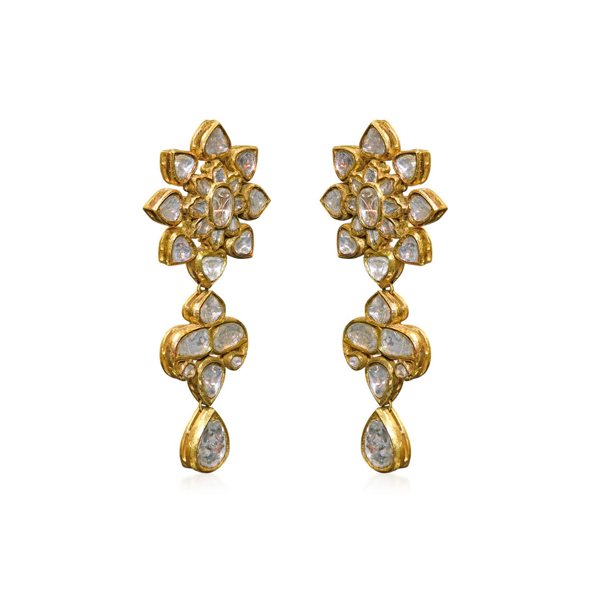 Etched Flower Polki Dangler Earrings