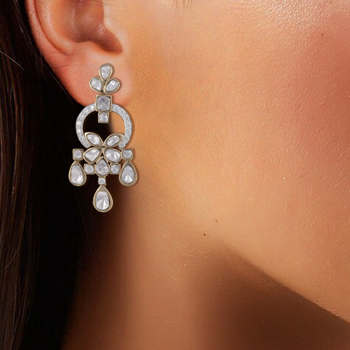 White Futuristic Polki Earrings