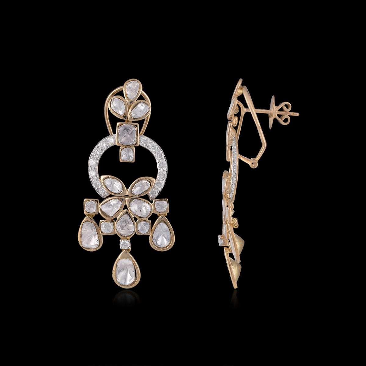 White Futuristic Polki Earrings