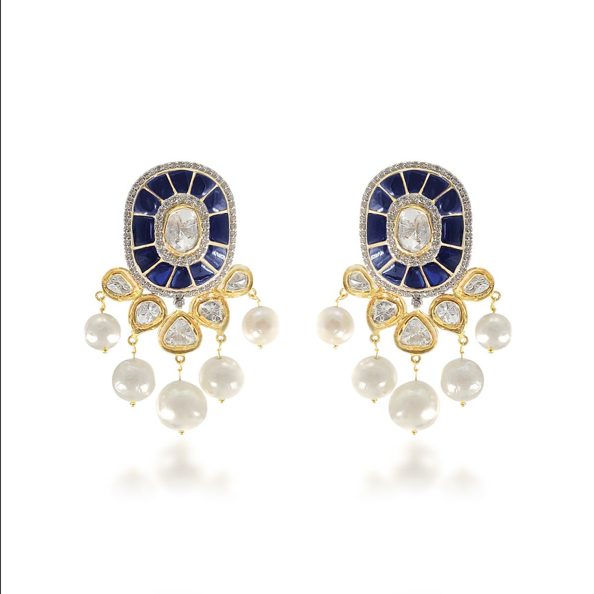 Blue White Polki Earrings