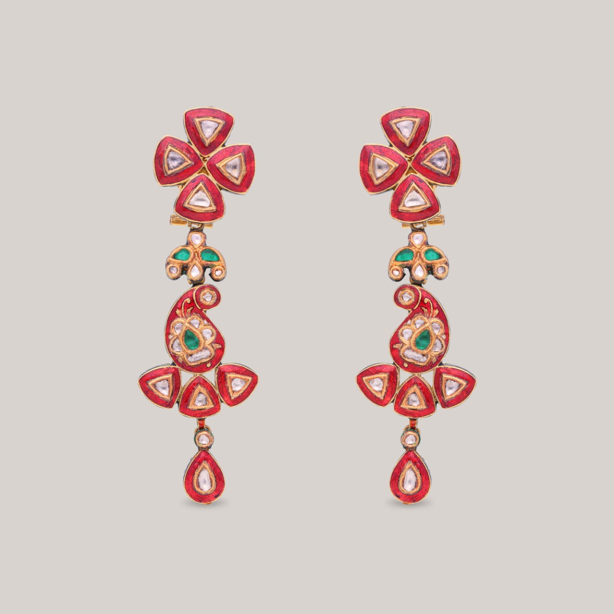 Vermilion Bloom Polki Earrings