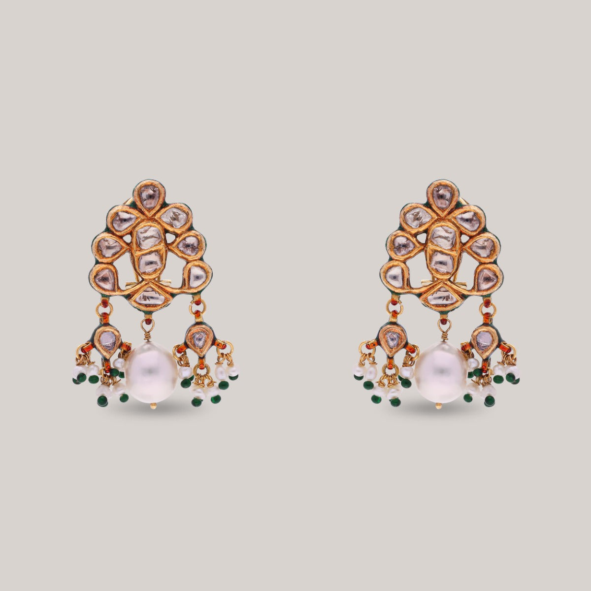 Majestic Pearl Aura Polki Earrings