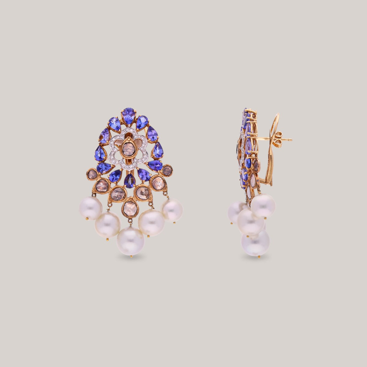 Blue Lagoon Pearl Polki Earrings