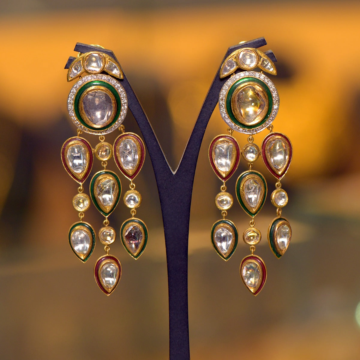 Multi-Coloured Mirror Polki Earrings