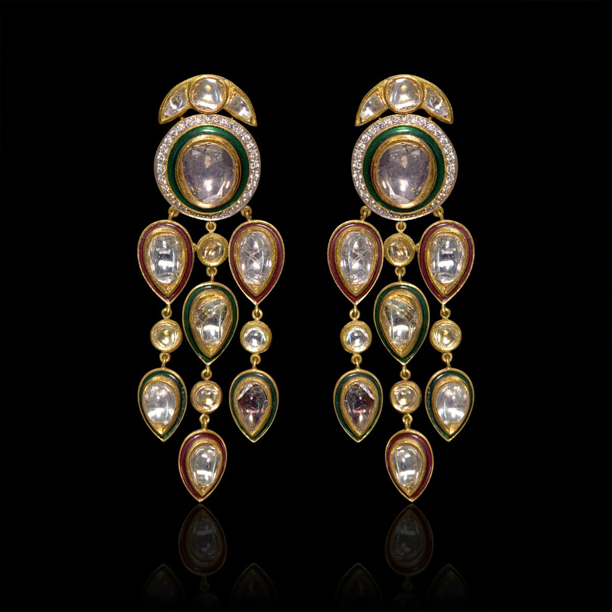 Multi-Coloured Mirror Polki Earrings