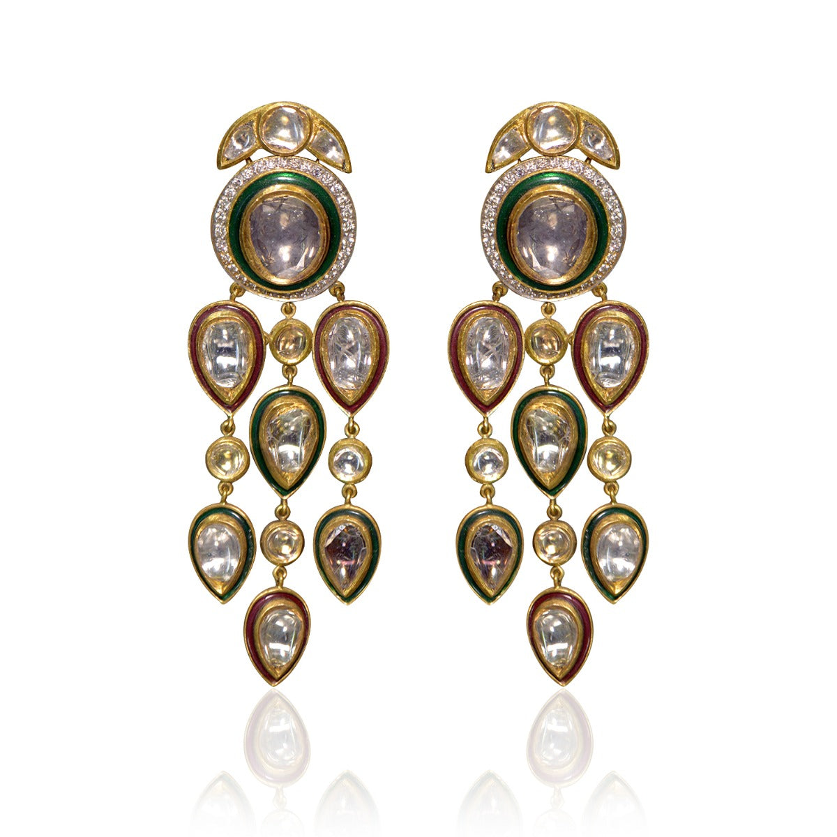 Multi-Coloured Mirror Polki Earrings