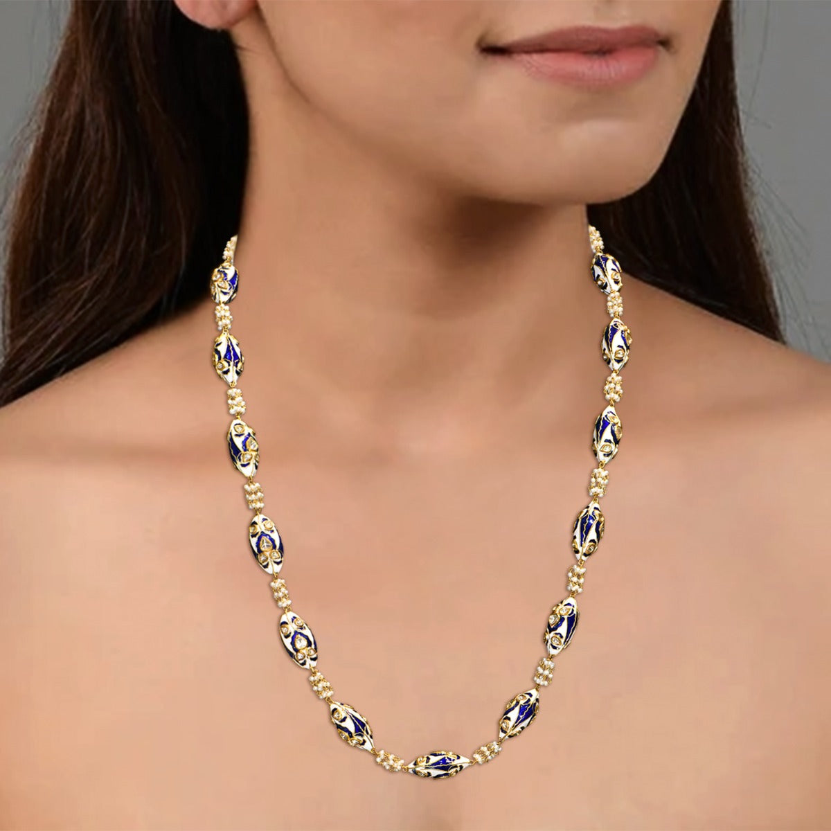 Stringed Cove-Long Polki Necklace Set