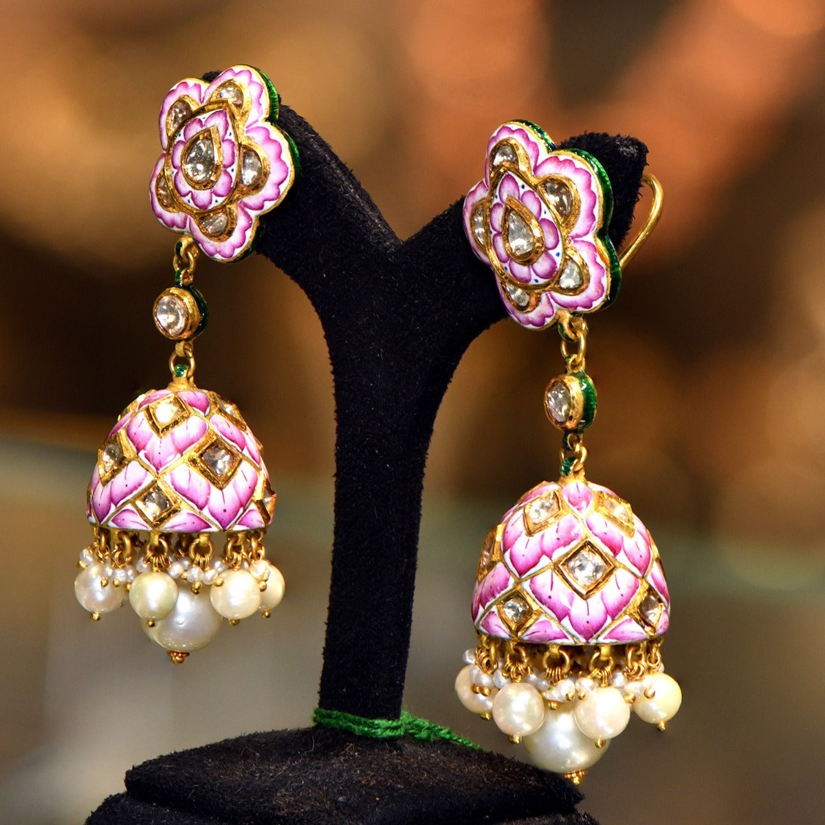 Pink Puff Flower Polki Choker Set