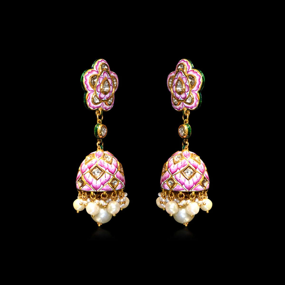 Pink Puff Flower Polki Choker Set